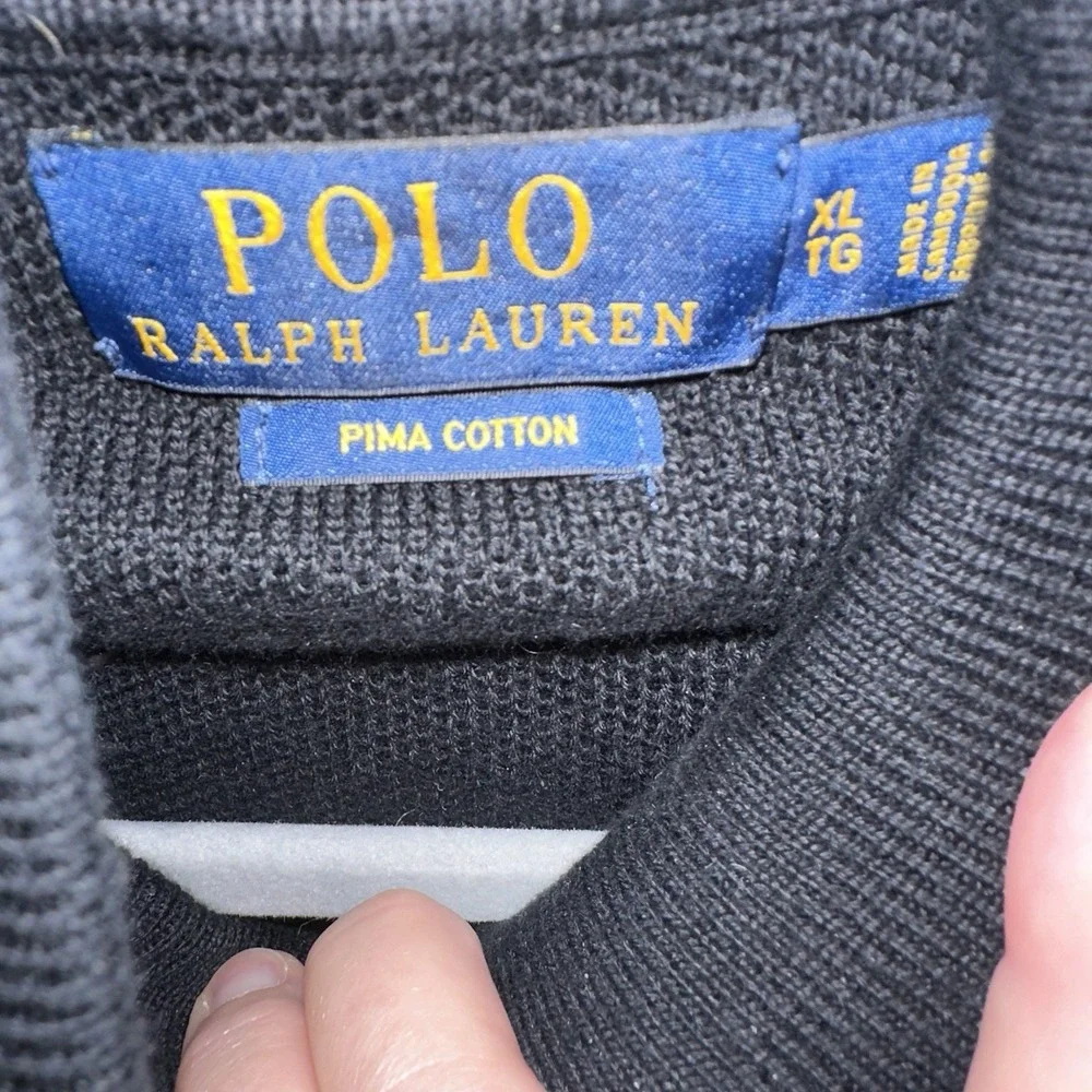 POLO RALPH LAUREN 1/4 Zip Pullover Men's XL Black Pima Cotton Sweater Sweatshirt